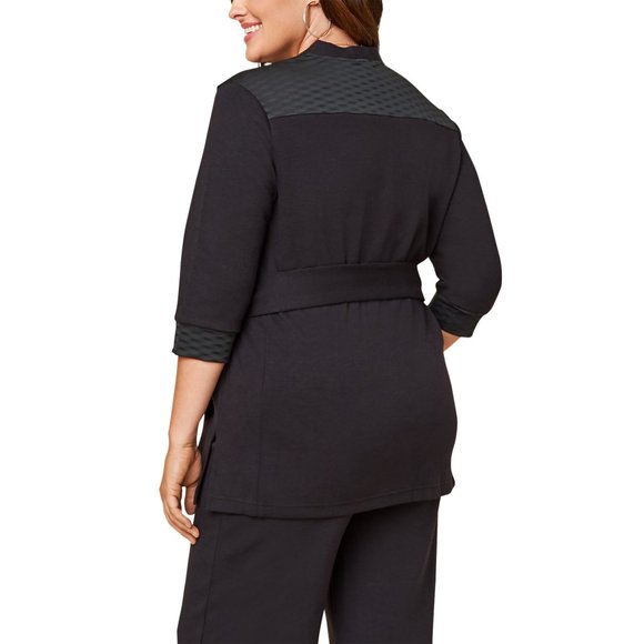 Seek No Further Women’s Plus Size- 3X ¾ Sleeve Stretch Ponte Jacket- Black - Picture 3 of 6